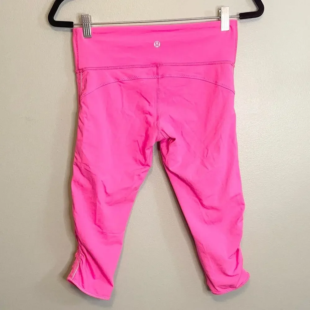 Lululemon Power Flow Leggings Size 6 Pink Capri Yoga Workout Train Activewear